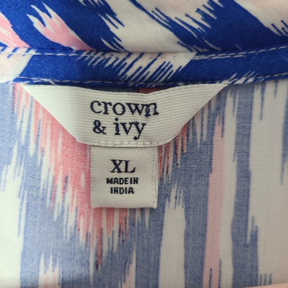 Crown & Ivy Maxi Dress Blue Ikat Print Dress Pink, Baby Pink, Blue White XL - Picture 3 of 7
